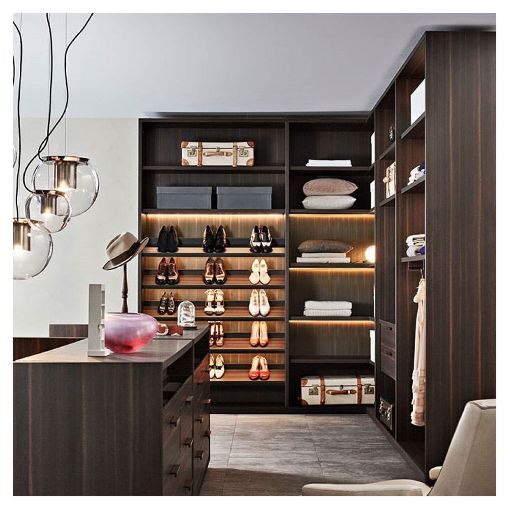 L Shape Latest Design Custom French Wardrobe Elegant High-end Wooden Built In Closet with Drawers and Cubes Combination Cabinet