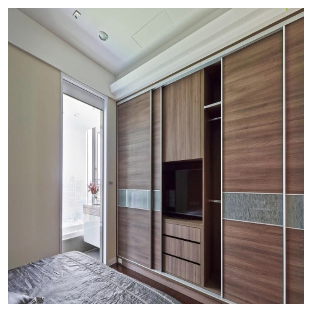 Modern PA Furniture Closet Bedroom Storage Cabinet Hinge Set Sliding Door Wardrobe with Mirror Wholesale outside cabinet