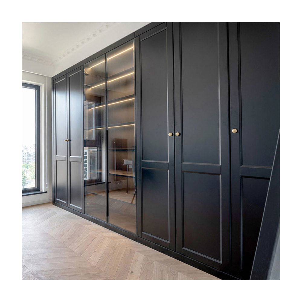 Italian Wardrobe Latest Large Space Bedroom Furniture Wooden Closet Cabinets Durable Armoire with Display Storage and Lights