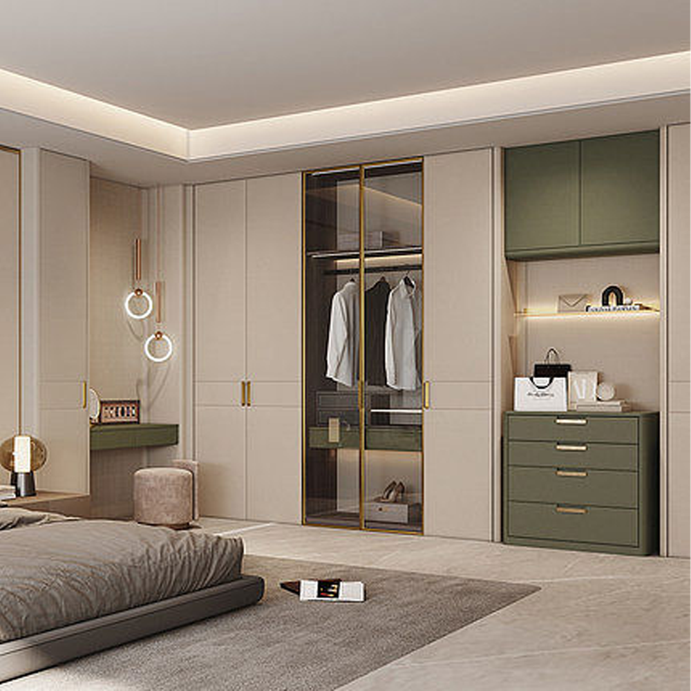 Hotel Custom modern wardrobe Design Shape Closet Concealed Handles Paint Lacquer Finish L Space Saving Storage Wardrobe System