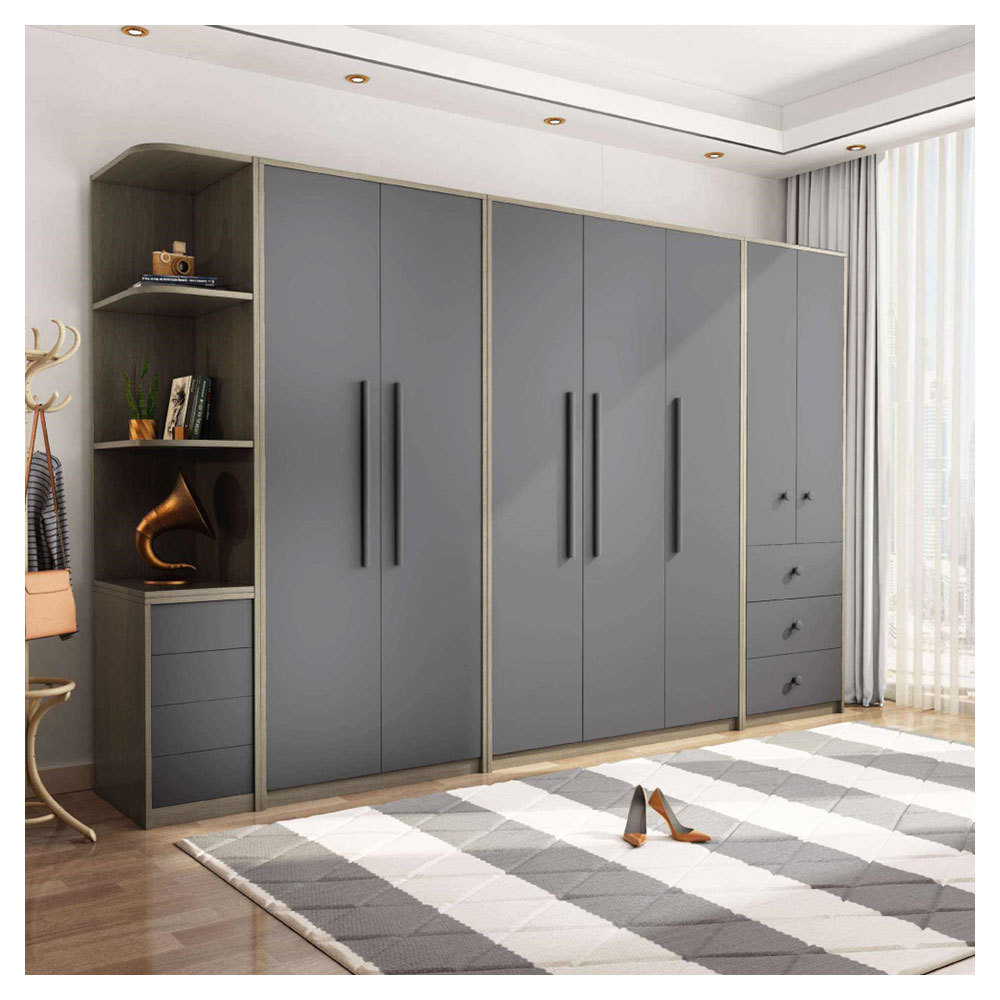 Door Base Large Space Wardrobe With Island Design Wooden L Shape Elegant Dark Grey Wardrobe