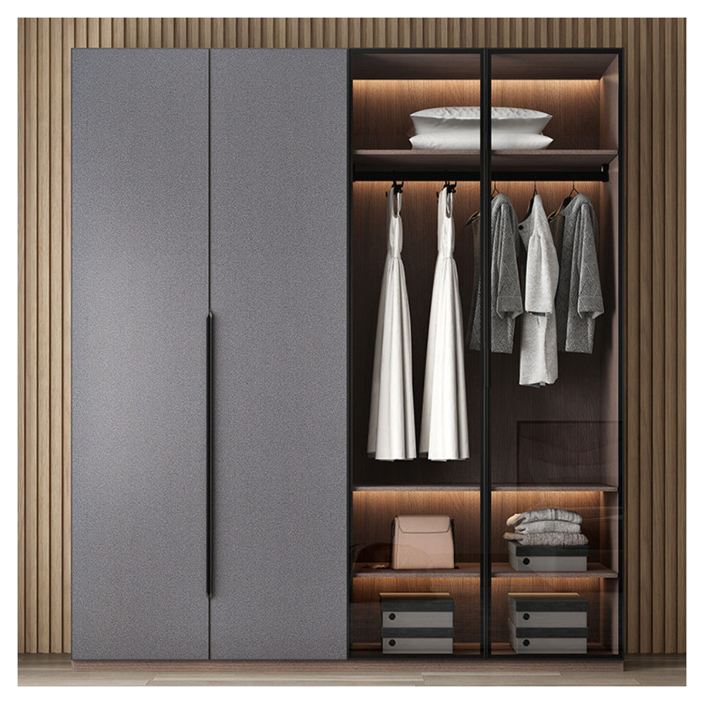 Customize Bedroom Closet Whole Set Black Wooden Lacquer Wardrobe U Shape Open Wardrobe With Drawer