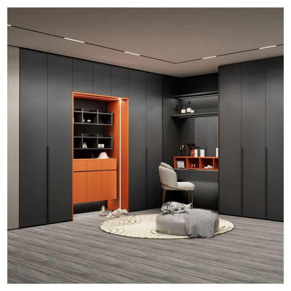 Italian Wardrobe Latest Large Space Bedroom Furniture Wooden Closet Cabinets Durable Armoire with Display Storage and Lights