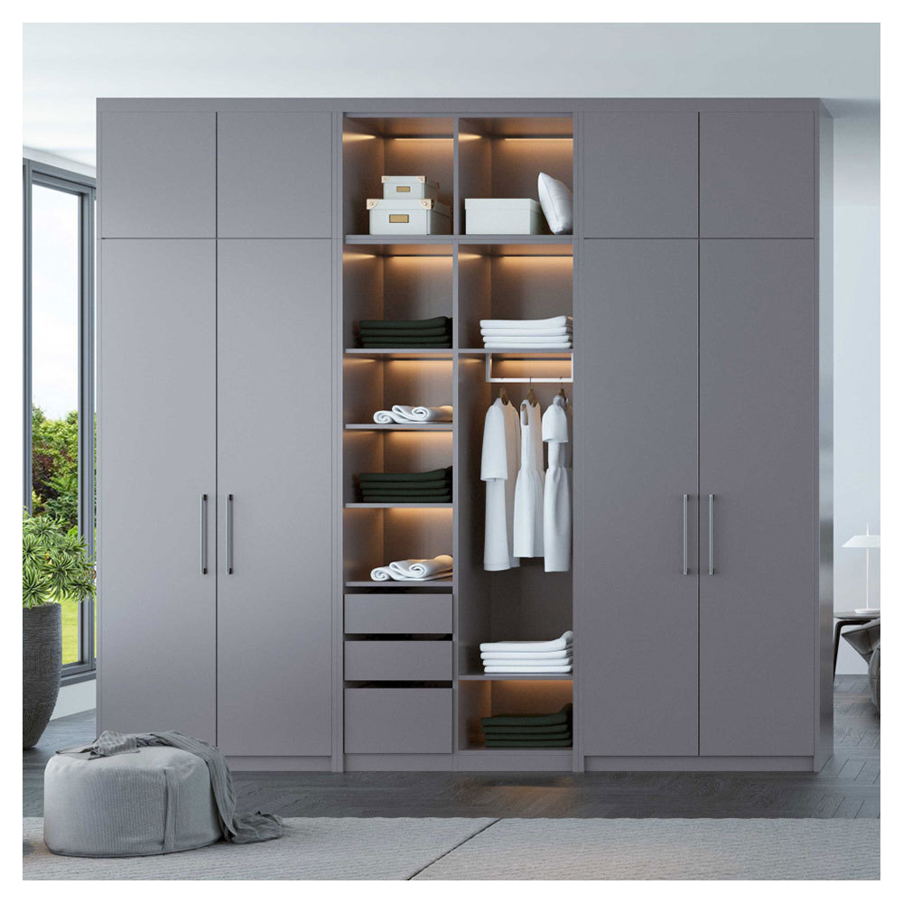 Italian Wardrobe Latest Large Space Bedroom Furniture Wooden Closet Cabinets Durable Armoire with Display Storage and Lights