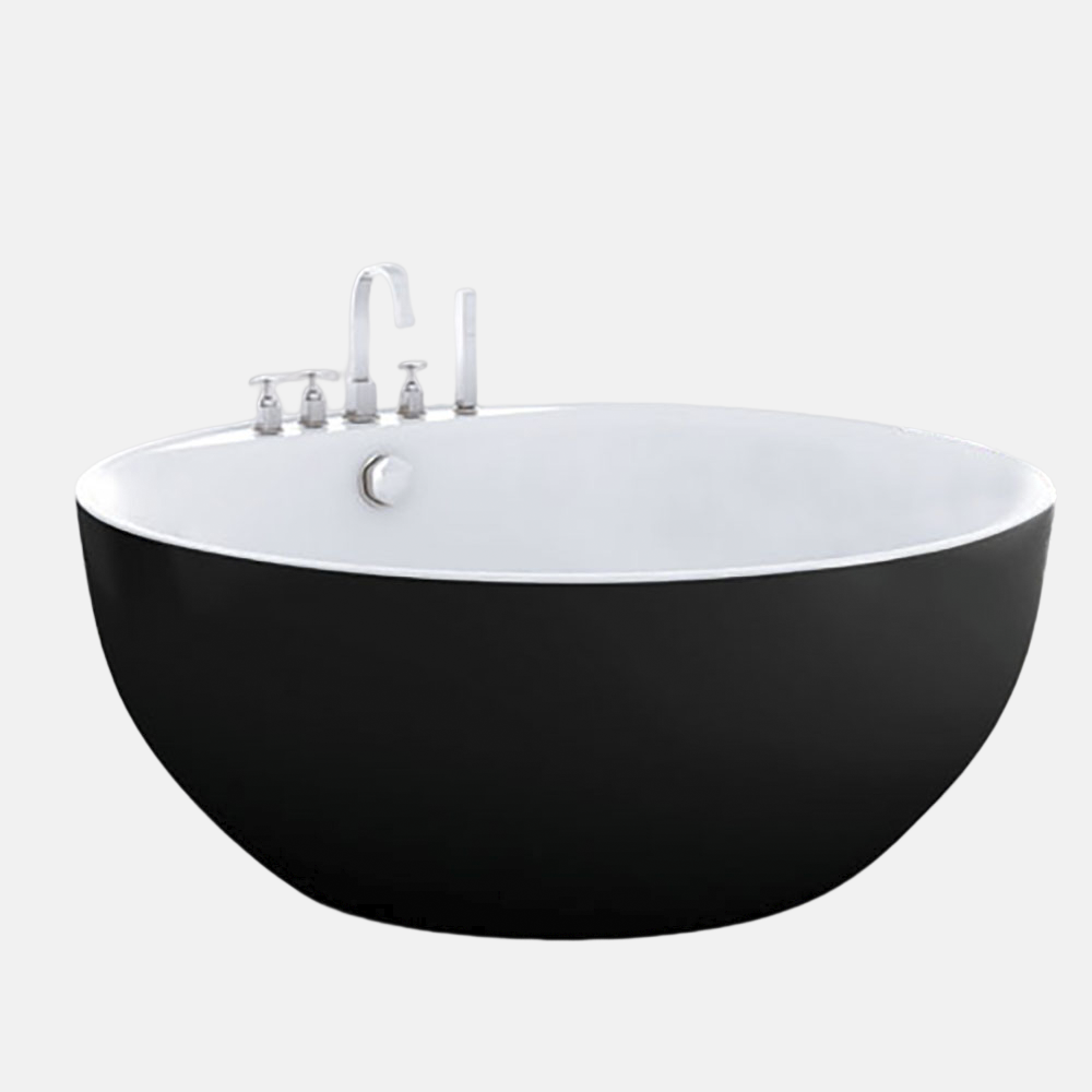 Modern Freestanding Black Jet Whirlpool  Spa Hot Tub white Marble Stone Ceramic bathroom Standalone Supplier Circle Bathtub