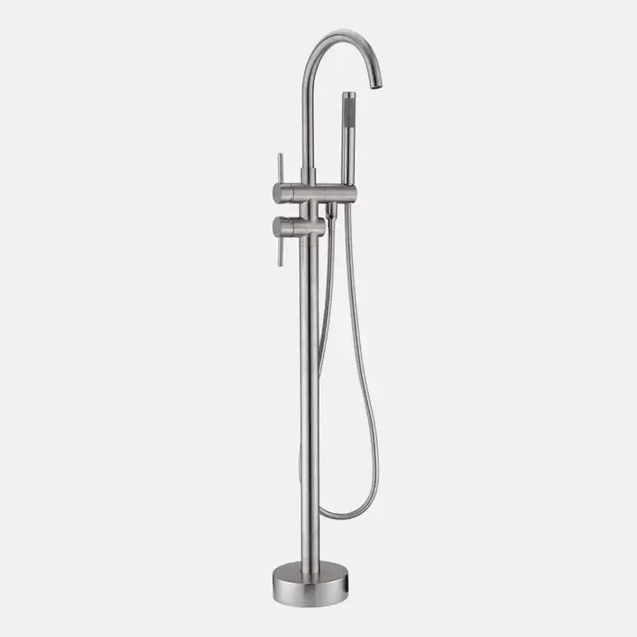 Guangdong Factory Solid Brass Modern Design Freestanding Brushed Gold Bathtub Faucet And Shower UPC Approval