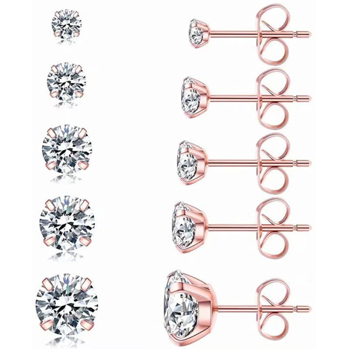 Shuisheng Jewelry Factory Cheap Wholesale 3-8mm Women Classic Style Stainless Steel Small Cubic Zirconia Earrings Stud