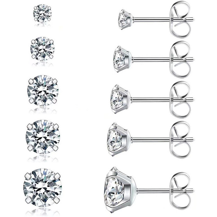 Shuisheng Jewelry Factory Cheap Wholesale 3-8mm Women Classic Style Stainless Steel Small Cubic Zirconia Earrings Stud