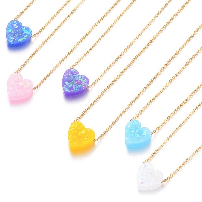 Heart shape resin gold chain collar jewelry elegant trendy fashion unique stainless steel 18k gold chain heart necklace