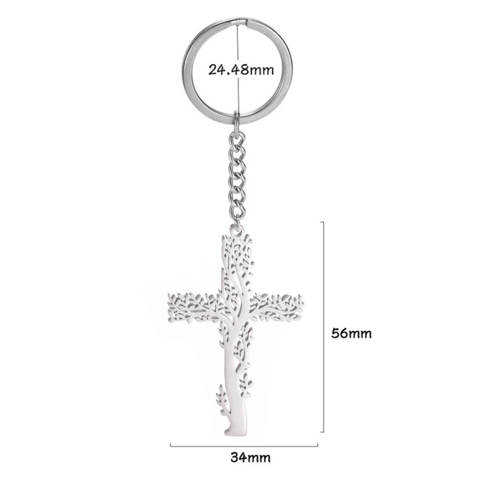 Stylish supernatural vintage key chain jewelry stainless steel tree of life cross keychain for bag car key holder women men