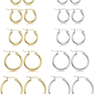 Classic Wholesale 2mm Wire Thickness Stainless steel 18K Gold Plated 10-80mm Diameter Women Large Big Hoop Earrings