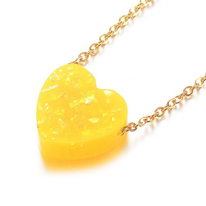 Heart shape resin gold chain collar jewelry elegant trendy fashion unique stainless steel 18k gold chain heart necklace