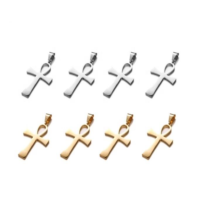 Classic style Egyptian ankh life symbol silver gold wholesale stainless steel ankh cross charm for bracelet necklace making