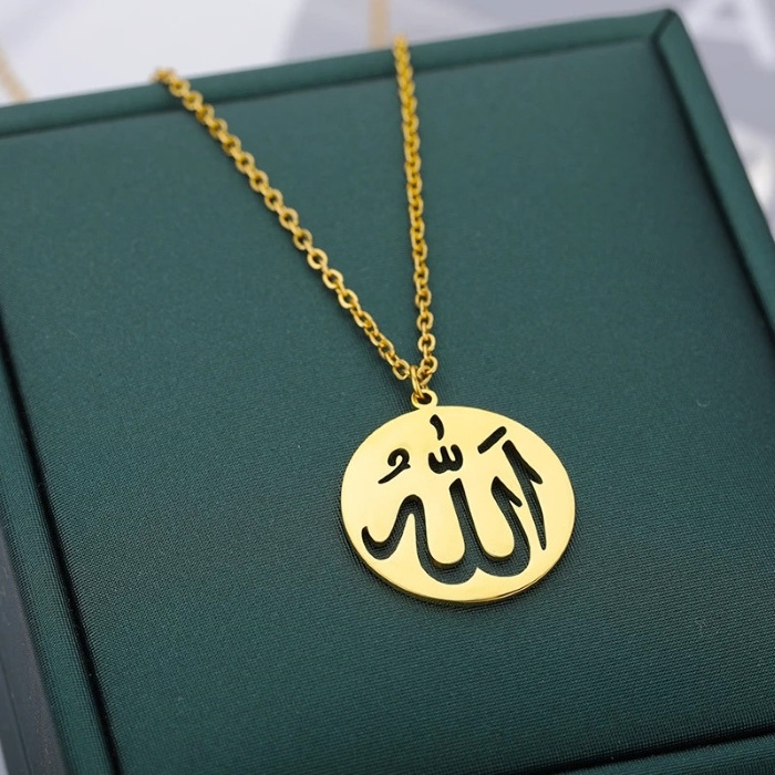 Arabic Islamic Style Cheap Allah Hollow 18k Gold Plated Stainless Steel Fashion Muslim Jewelry Pendant With Chain