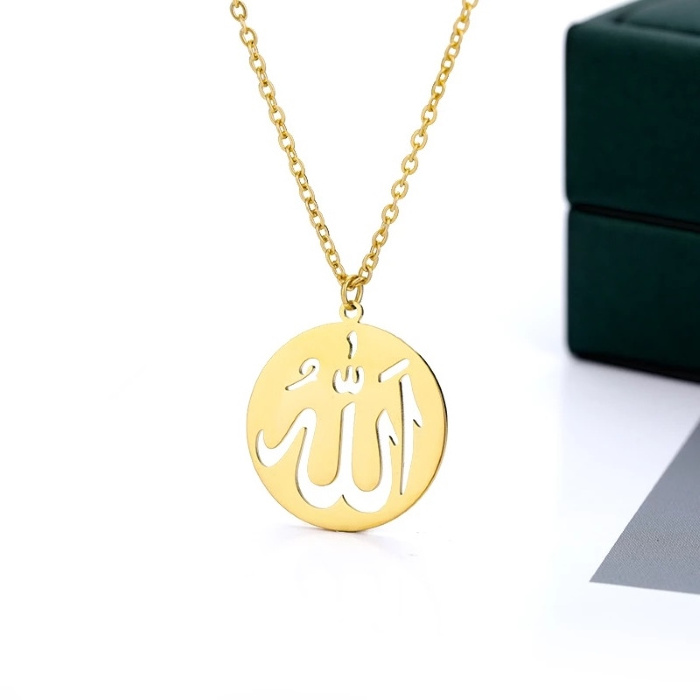 Arabic Islamic Style Cheap Allah Hollow 18k Gold Plated Stainless Steel Fashion Muslim Jewelry Pendant With Chain