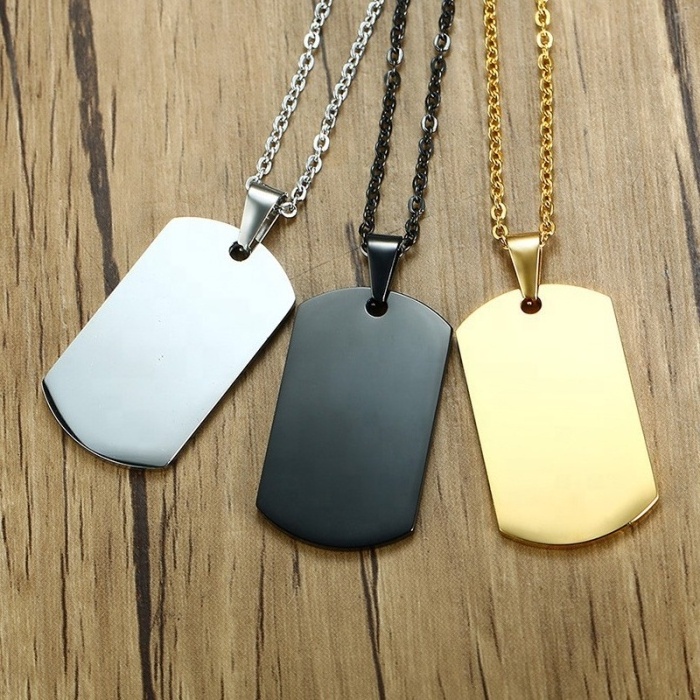 Military Army Tag Style Mirror Polish DIY Custom ID Name Logo Engraved Gold/Black Plated Blank Stainless Steel Dog TagS Necklace