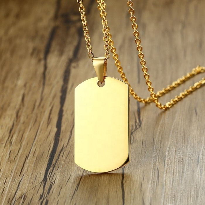 Military Army Tag Style Mirror Polish DIY Custom ID Name Logo Engraved Gold/Black Plated Blank Stainless Steel Dog TagS Necklace