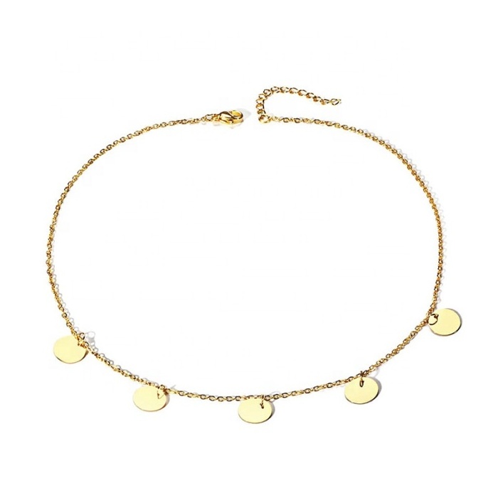 Hot sale choker style classic trendy minimalist delicate gold plated stainless steel gold coin necklace for women girls female