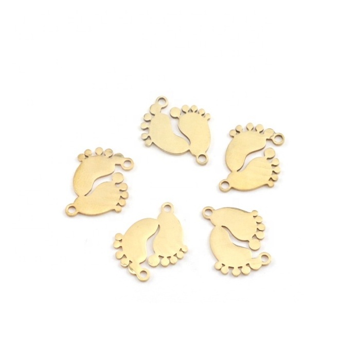 Cute lovely cheap wholesale DIY jewelry accessories silver gold stainless steel baby feet charms for necklace bracelet making