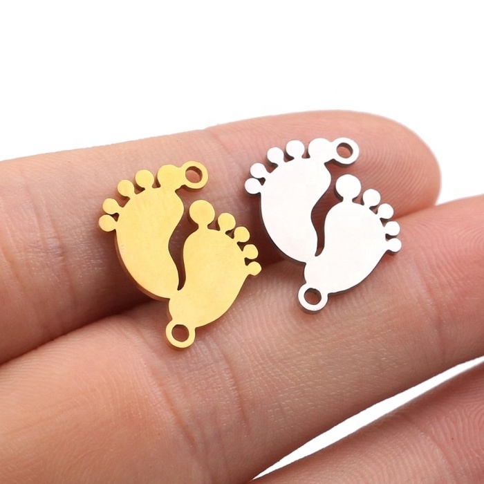 Cute lovely cheap wholesale DIY jewelry accessories silver gold stainless steel baby feet charms for necklace bracelet making