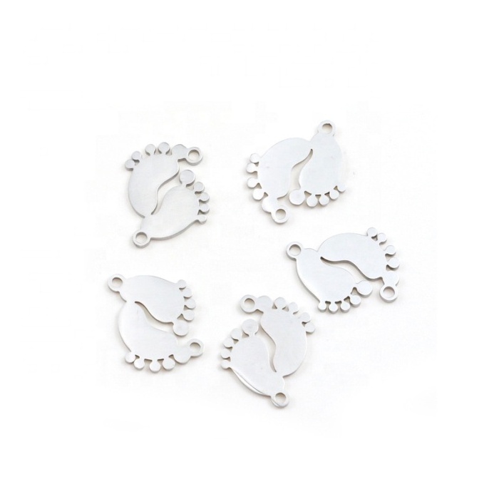 Cute lovely cheap wholesale DIY jewelry accessories silver gold stainless steel baby feet charms for necklace bracelet making