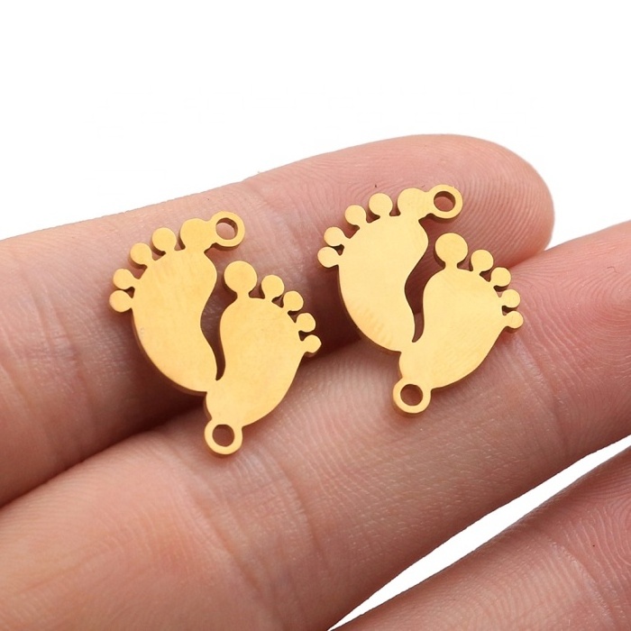 Cute lovely cheap wholesale DIY jewelry accessories silver gold stainless steel baby feet charms for necklace bracelet making