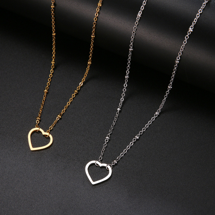 Minimalist delicate silver/gold plated cute women fashion jewelry 16 inches chain stainless steel heart choker necklace