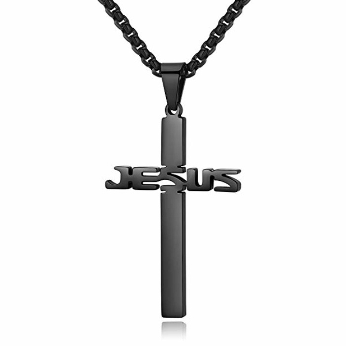 Religious Christian jewelry Jesus Cross Pendant Cheap Wholesale Black Plate Stainless Steel Mens Jesus Cross Necklace With Chain