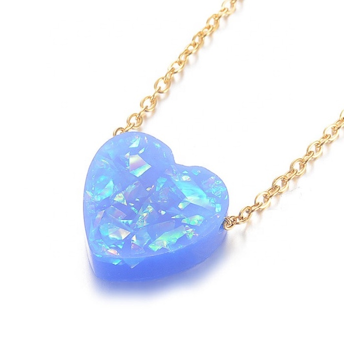 Heart shape resin gold chain collar jewelry elegant trendy fashion unique stainless steel 18k gold chain heart necklace