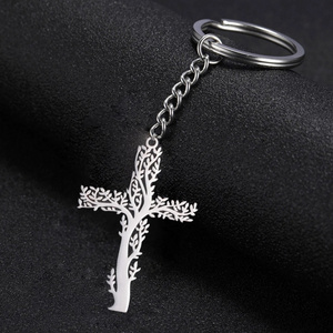 Stylish supernatural vintage key chain jewelry stainless steel tree of life cross keychain for bag car key holder women men