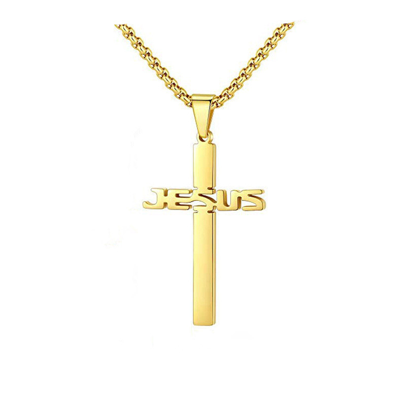 Religious Christian jewelry Jesus Cross Pendant Cheap Wholesale Black Plate Stainless Steel Mens Jesus Cross Necklace With Chain