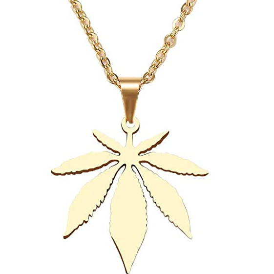 Marijuana pendant cheap wholesale simple stainless steel 18k gold plated weed leaf necklace jewelry for men women