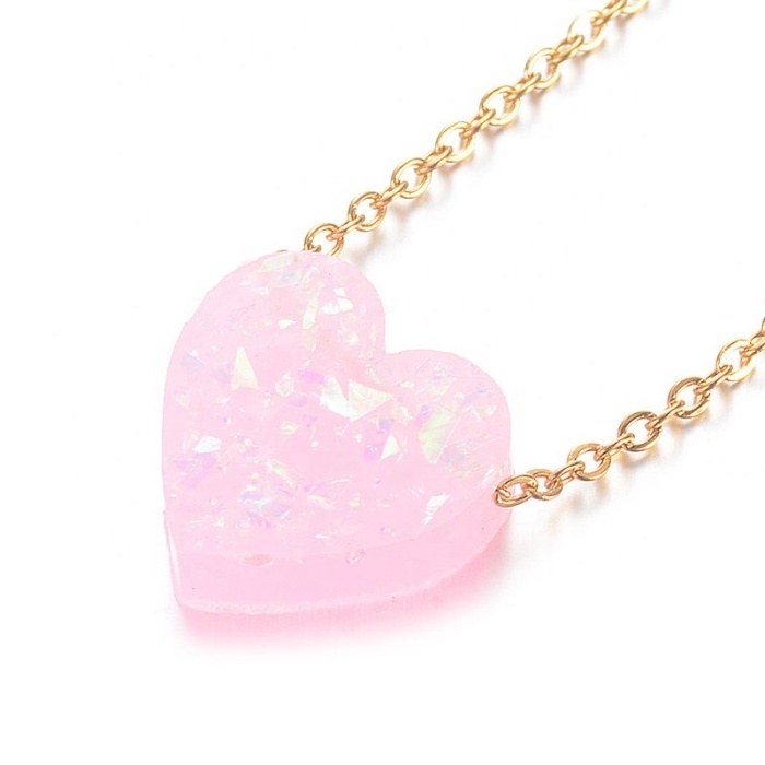 Heart shape resin gold chain collar jewelry elegant trendy fashion unique stainless steel 18k gold chain heart necklace