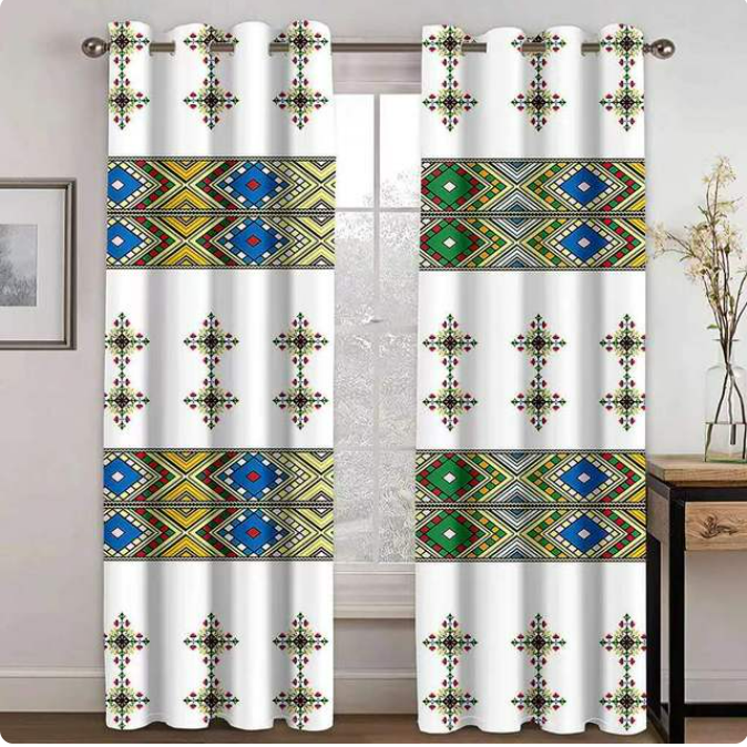 Custom European Ethiopian Traditional Design Shade Curtains 2pcs Bohemian Style Living Room Bedroom Home Decor Curtains