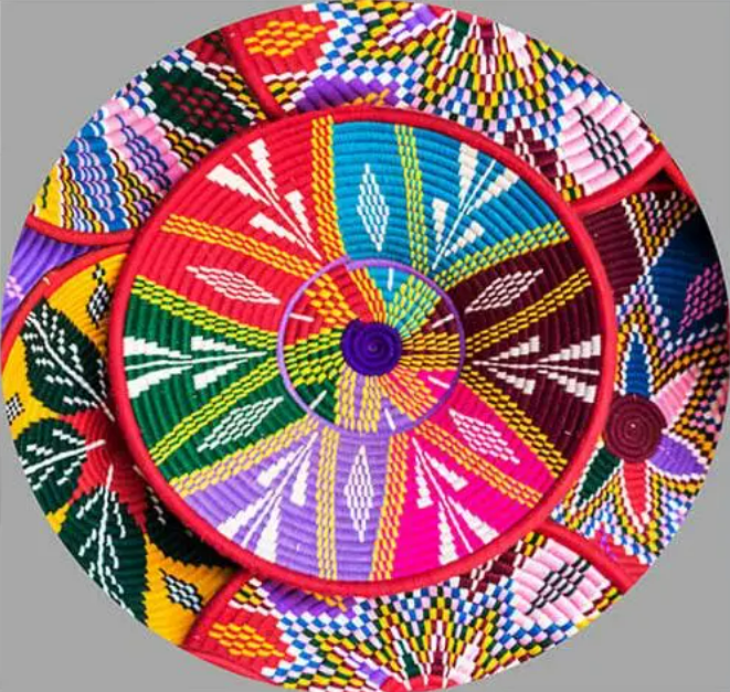 Traditional Ethiopian Baskets Classic Waterproof Elastic Fitted 3D Printing Table Covers for Indoor Table Decor