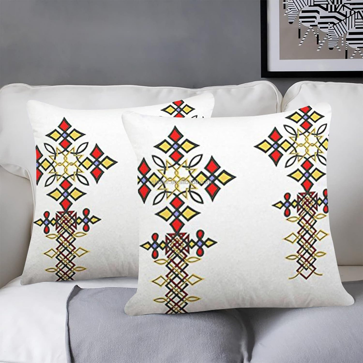 custom  4 Pieces  Bathroom Decor Ethiopian Cross Meskel Waterproof Fabric Bath Curtain with Hooks,Bathroom Shower Curtain 72