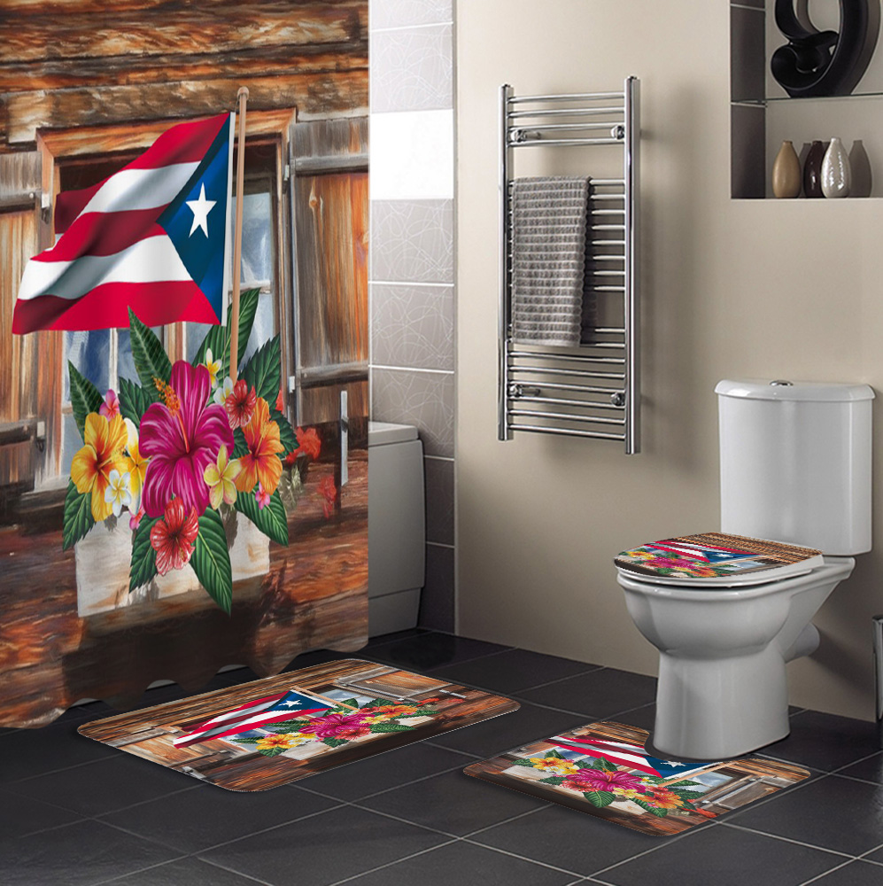 Wholesale Custom Puerto Rico Flag Shower Curtains Bathroom Set