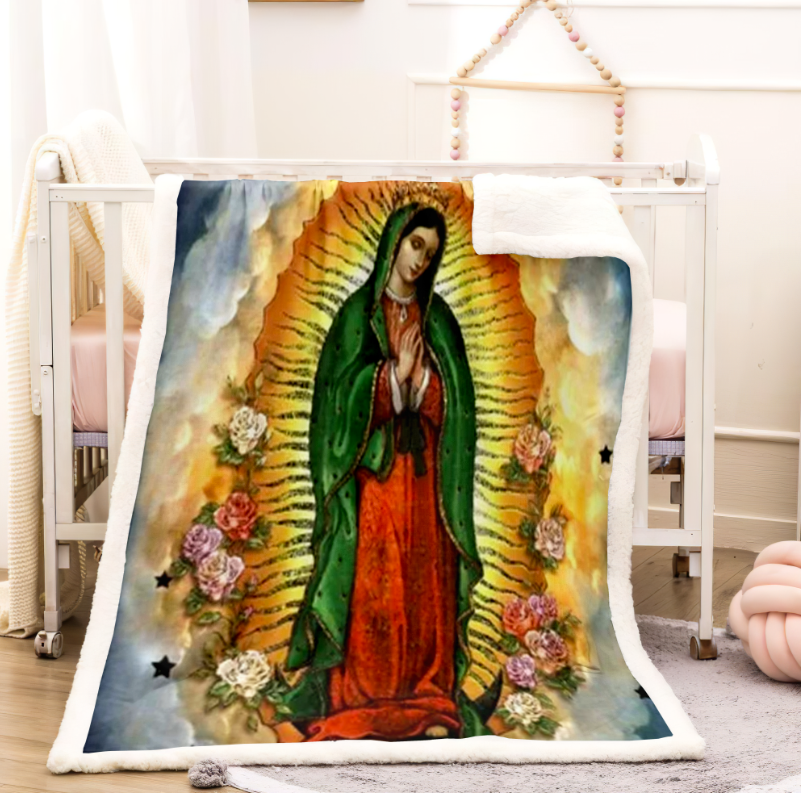 Custom North America Mexico San Judas Tadeo and Virgin of Guadalupe Character God Sublimation Polyester Fleece Blanket