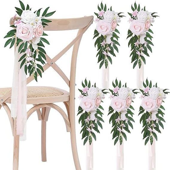 Simulated chair back flower wedding photography props hotel chair back flower outdoor wedding church seat decoration flower