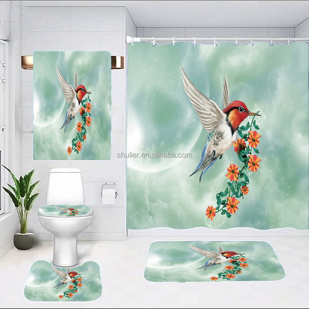 5pcs towel Bathroom Sets Shower Curtain Set 4 Pcs Waterproof Toilet Cover Mat Non Slip Rug Shower Curtain For Decoration