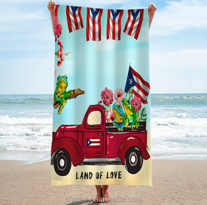 Custom Printed Puerto Rico souvenir  Bath Towel Desert Sand Beach Towel With Tassel Cotton Turkish Beach Towel