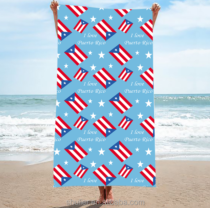 Hot sale Puerto Rico Flag  Beach Towel Beach Blanket Yoga Mat Soft Absorbent Fast Dry Beach Towels