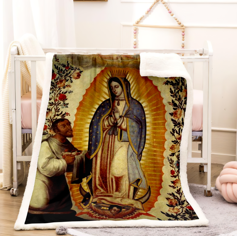 Custom North America Mexico San Judas Tadeo and Virgin of Guadalupe Character God Sublimation Polyester Fleece Blanket