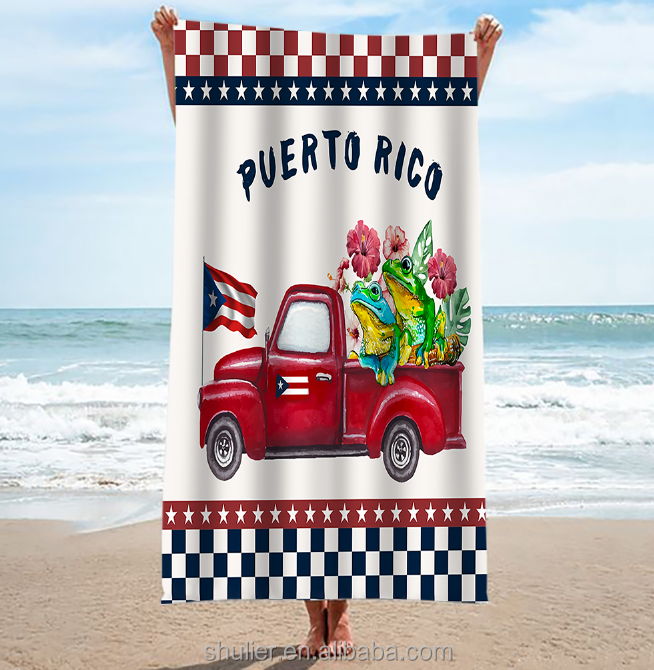 Custom Printed Puerto Rico souvenir  Bath Towel Desert Sand Beach Towel With Tassel Cotton Turkish Beach Towel