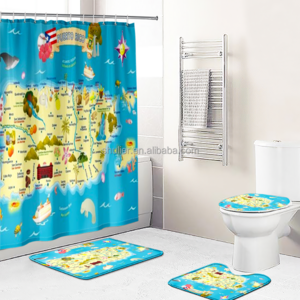 Puerto Rico Souvenir Flag Hibiscus Rooster Polyester Waterproof Frog Shower Curtain Set