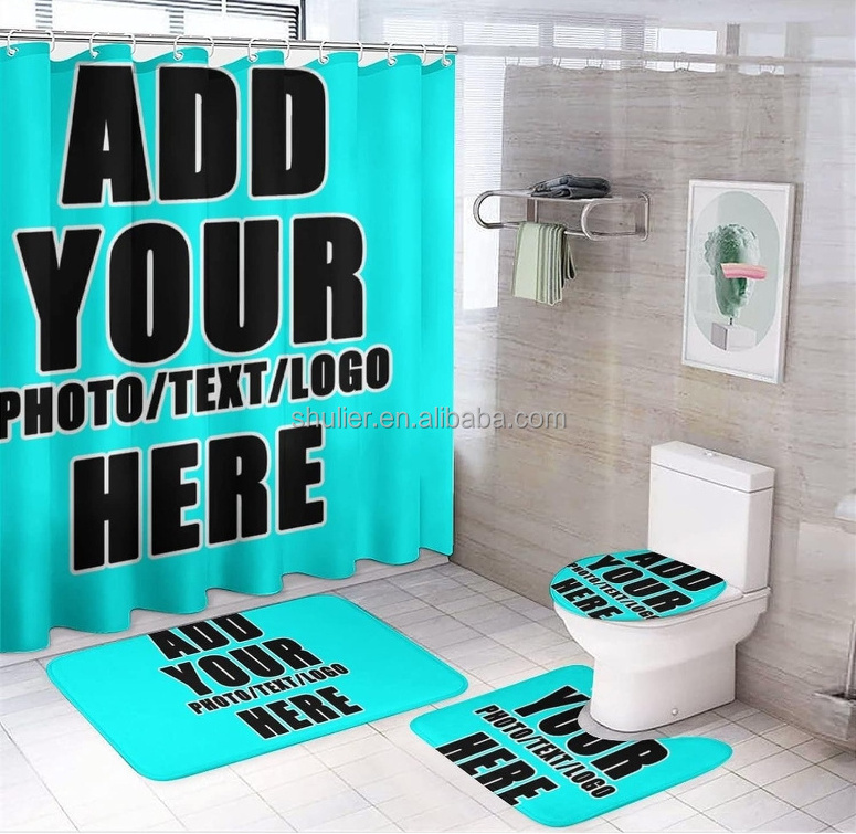 custom design Cartoon Printed Bathroom Shower Curtain with rugs for boys