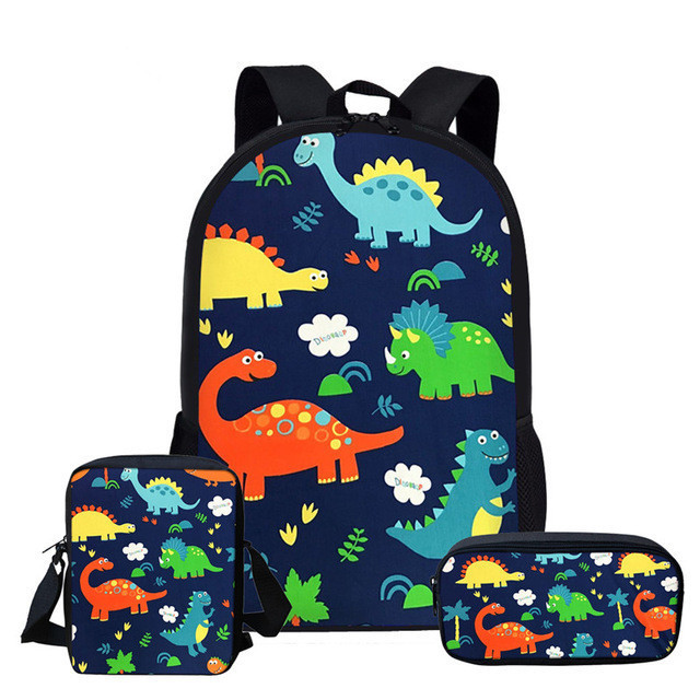 Cartoon Dinosaur 3 pcs Set Customised Sac Dos Boys Kids Backpack Student Children Mochilas School Bags