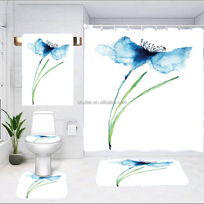 5pcs towel Bathroom Sets Shower Curtain Set 4 Pcs Waterproof Toilet Cover Mat Non Slip Rug Shower Curtain For Decoration