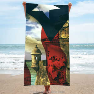 Custom Printed Puerto Rico souvenir  Bath Towel Desert Sand Beach Towel With Tassel Cotton Turkish Beach Towel