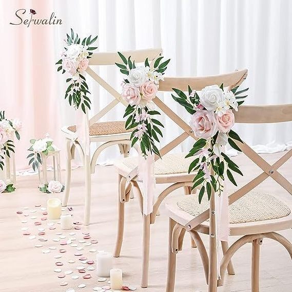 Simulated chair back flower wedding photography props hotel chair back flower outdoor wedding church seat decoration flower